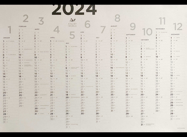 Graspapier A1 Posterkalender / Jahresplaner / Wandkalender / Wandplaner / Kalender nachhaltig, Biodruckfarben, Cradle 2 Cradle, 2024 Bild 4