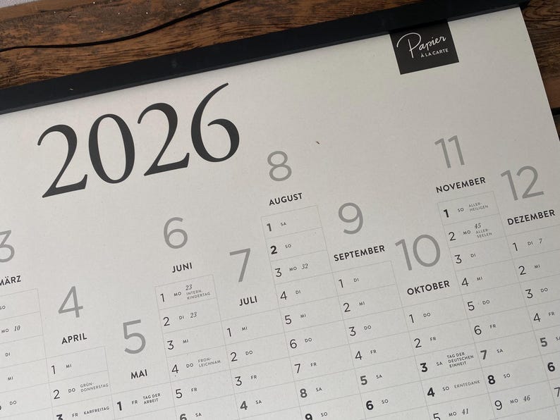 2026 Calendar – Large A1 Annual Calendar Made from Apple Paper – Sustainable Wall Calendar & Designer Wall Planner Made from Grass Paper Alternative image 1
