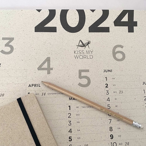 Graspapier A1 Posterkalender / Jahresplaner / Wandkalender / Wandplaner / Kalender nachhaltig, Biodruckfarben, Cradle 2 Cradle, 2024