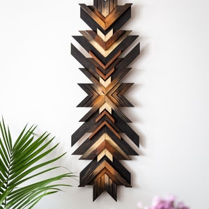 wooden wall art, geometric wall decor, floating wall hanging, gift for her, modern home decor