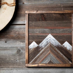 wood art, wood decor, barnwood wall hanging, wooden mountain, reclaimed wood art