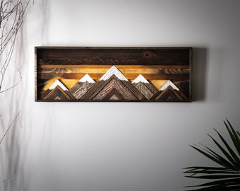 mountain wall decor, rustic wall art, large wall decor, wooden wall hanging, mountain scene wall decor