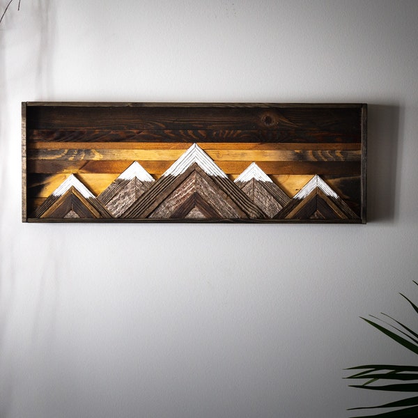 mountain wall decor, rustic wall art, large wall decor, wooden wall hanging, mountain scene wall decor