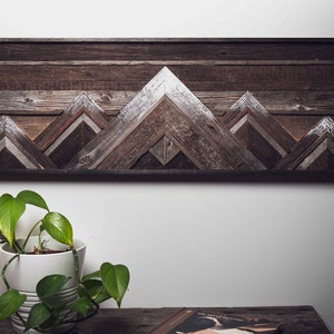 wooden mountains wall art/ farmhouse style/ geometric wall panel/ rustic style mountain range
