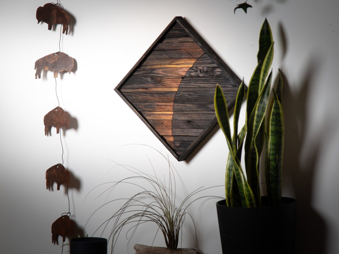 Wooden Wall Art, Black Wood Decor, Living Room Art, Reclaimed Wood Art