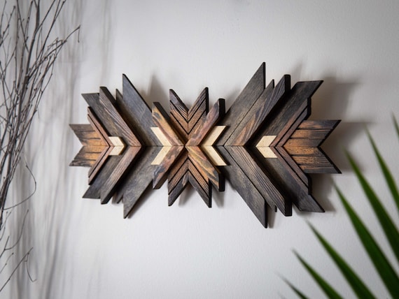 geometric wall art, wood wall art,living room mosaic, bedroom wall decor ,large dark wall hanging