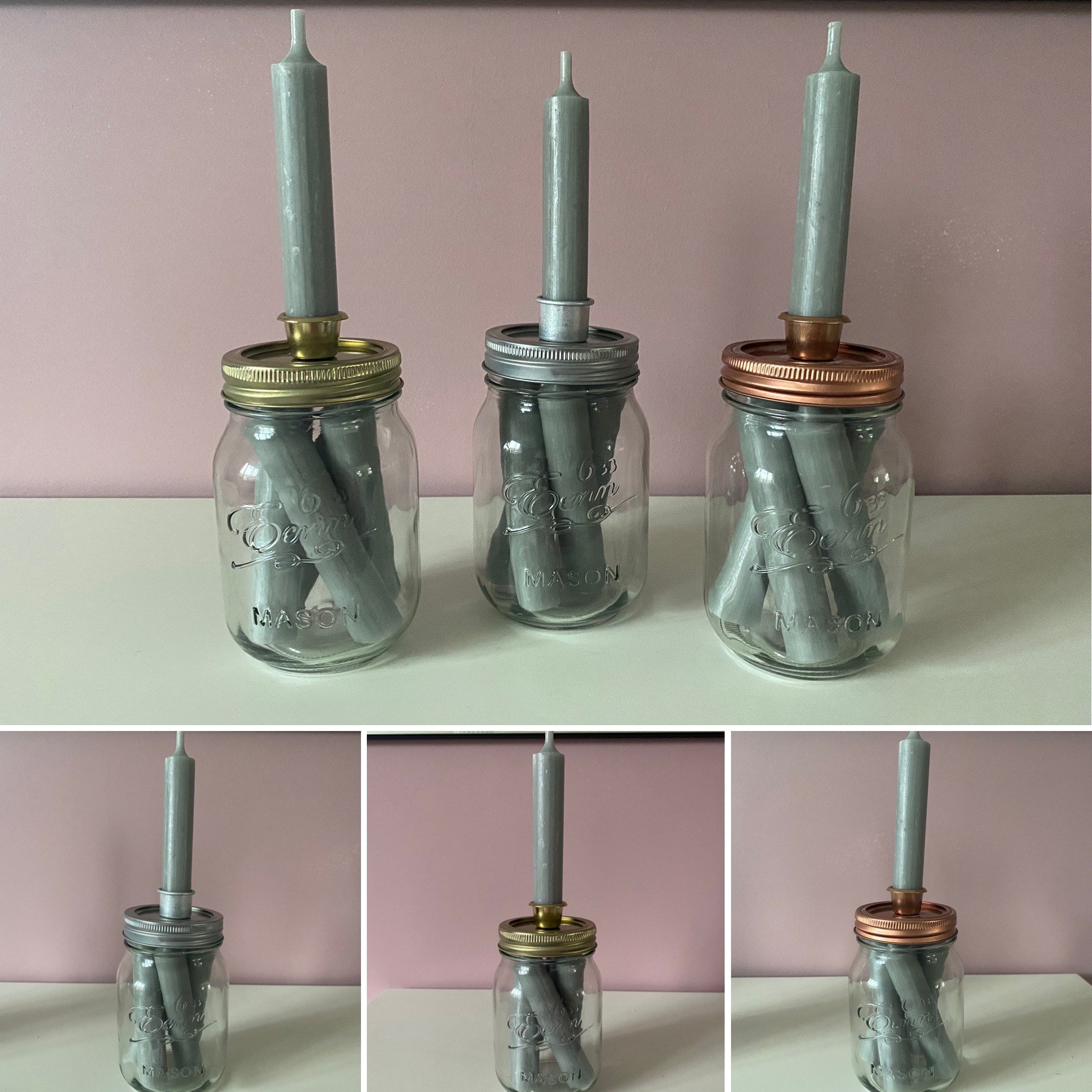 Mason Jar Taper Candle Holder With Candles Etsy