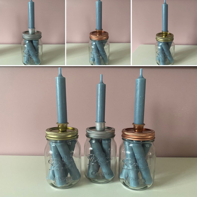 Mason Jar Taper Candle Holder With Candles Etsy