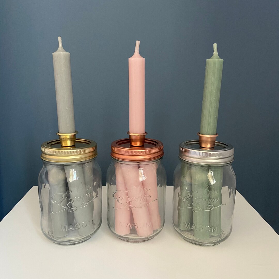 Mason Jar Taper Candle Holder With Candles Etsy