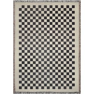 Basic Checkered Blanket Soft Cream And Black Woven Blankets