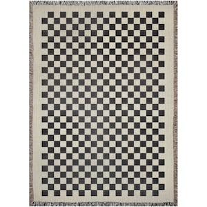 Basic Checkered Blanket Soft Cream And Black Woven Blankets
