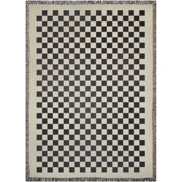 Basic Checkered Blanket Soft Cream And Black Woven Blankets