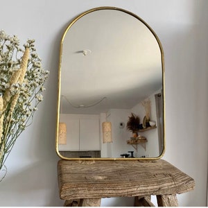 Gold Mirror, Brass Mirror, Arch Mirror, Handmade Mirror, Customized Mirror, Golden Bedroom Wall Mirror, Bathroom Mirror - Made In Morocco