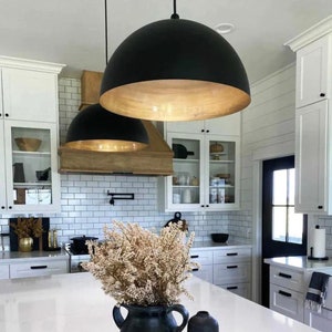 SET OF 2 Black Brass Dome Fixture Ceiling, Modern ceiling, kitchen island Lights, Boho Pendant Lamp , Black outside & Gold inside