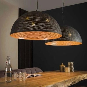 SET OF 2 Black Dome brass Fixture Ceiling, Modern ceiling, kitchen island Lights, Boho Pendant Lamp , Black outside & Gold inside