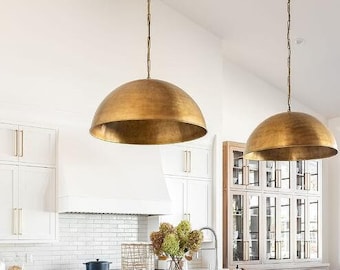 Set OF 2 , Brass Dome Pendant Lamp Brass Oxide Ceiling Lamp Hammered Brass Dome Pendant Light Moroccan Pendant Lamp,