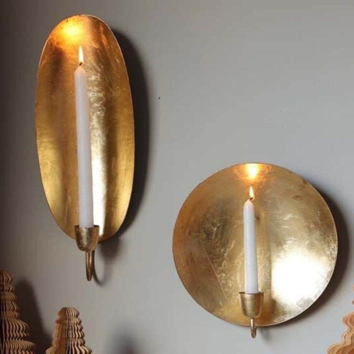 Set of 2: Moroccan Round / Oval brass Gold Leaf Candlestick Holder Wall Sconce,Gift christmas