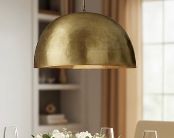 Handmade Moroccan Brass Dome Pendant Light – Ceiling Hanging Lamp for Dining Room, Living Room, or Boho Interiors