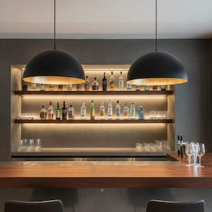 Schwarze Deckenleuchte aus Messing – Moderne marokkanische Pendelleuchte – Verstellbare Kordel und Kette – Küche, Esszimmer, Wohnzimmer