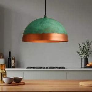 Copper Dome Fixture Ceiling, Modern ceiling, kitchen island Lights, Boho Pendant Lamp Chandelier, Copper red & green ALL SIZES