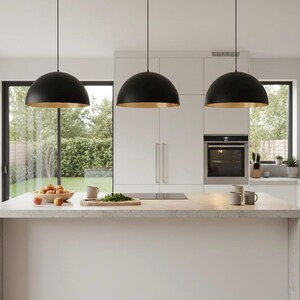 Black Brass Dome Ceiling Light – Modern Moroccan Pendant Lamp – Adjustable Cord & Chain – Kitchen, Dining Room, Living Room image 3