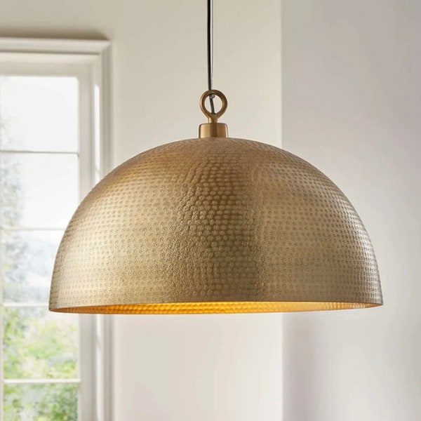 Hammered Brass Dome Light Fixtures, Solid Brass Chandelier, Pendant Lights with a hammered surface details, Gift christmas