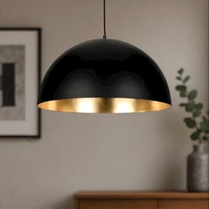 Black Brass Dome Ceiling Light – Modern Moroccan Pendant Lamp – Adjustable Cord & Chain – Kitchen, Dining Room, Living Room image 4