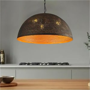 Black Dome brass Fixture Ceiling, Modern ceiling, kitchen island Lights, Boho Pendant Lamp Chandelier,Black outside & Gold inside