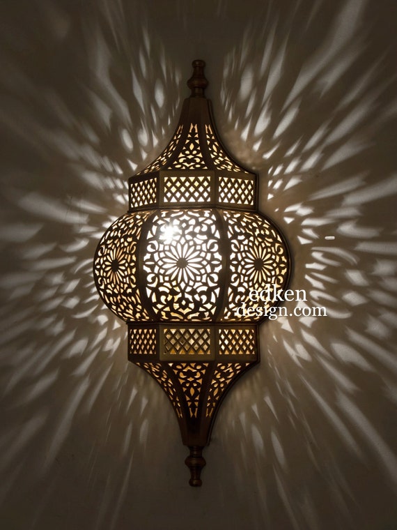 Set of 2 Moroccan Wall Lamps, Handmade Brass Sconces for Bedroom Accent, Traditional Filigree Wall Lighting for Hallway