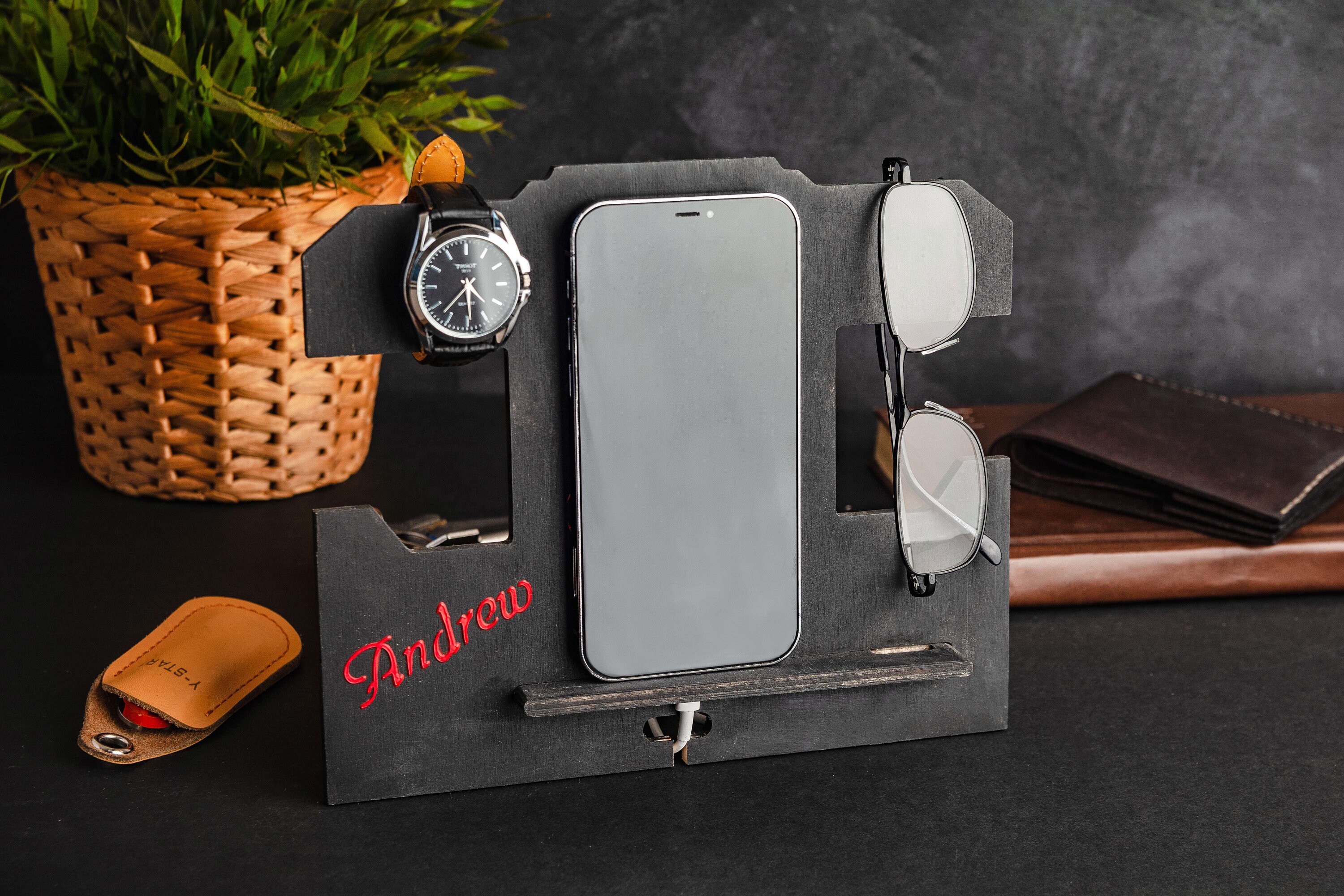 Personalized Mens gift Wooden Desk Organizer Black custom Etsy