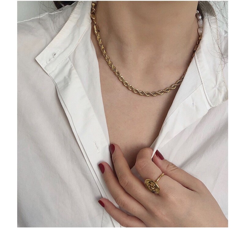 Gold Pearl Necklace,Baroque Pearl Necklace,Gold Rope Chain,Gold Rope Necklace,Gold Chunky Necklace,Chunky Pearl Necklace,Twisted Rope Chain