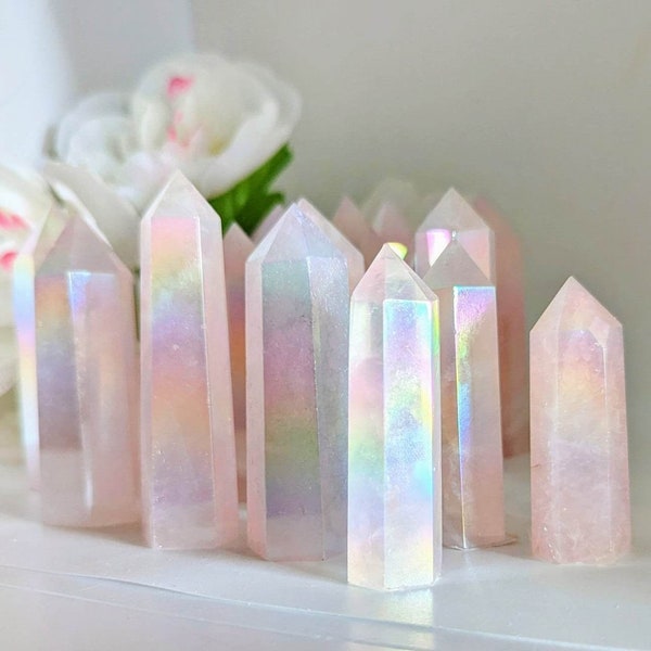 Aura Rose Quartz Towers ~ Aura Rose Quartz Points ~ Rainbow Aura Quartz ~ Stone of Love ~ Rose Quartz ~ Metaphysical Crystal