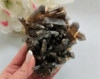 Natural Smoky Quartz Crystal Cluster: Grounding, Protection, Meditation Stone