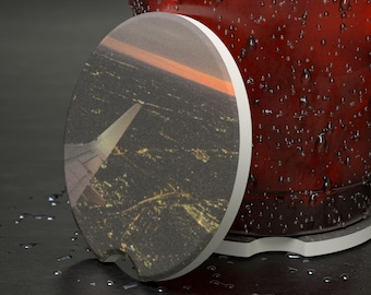 Airplane Window Photo Soapstone Car Coaster | Travel Wing Nightscape