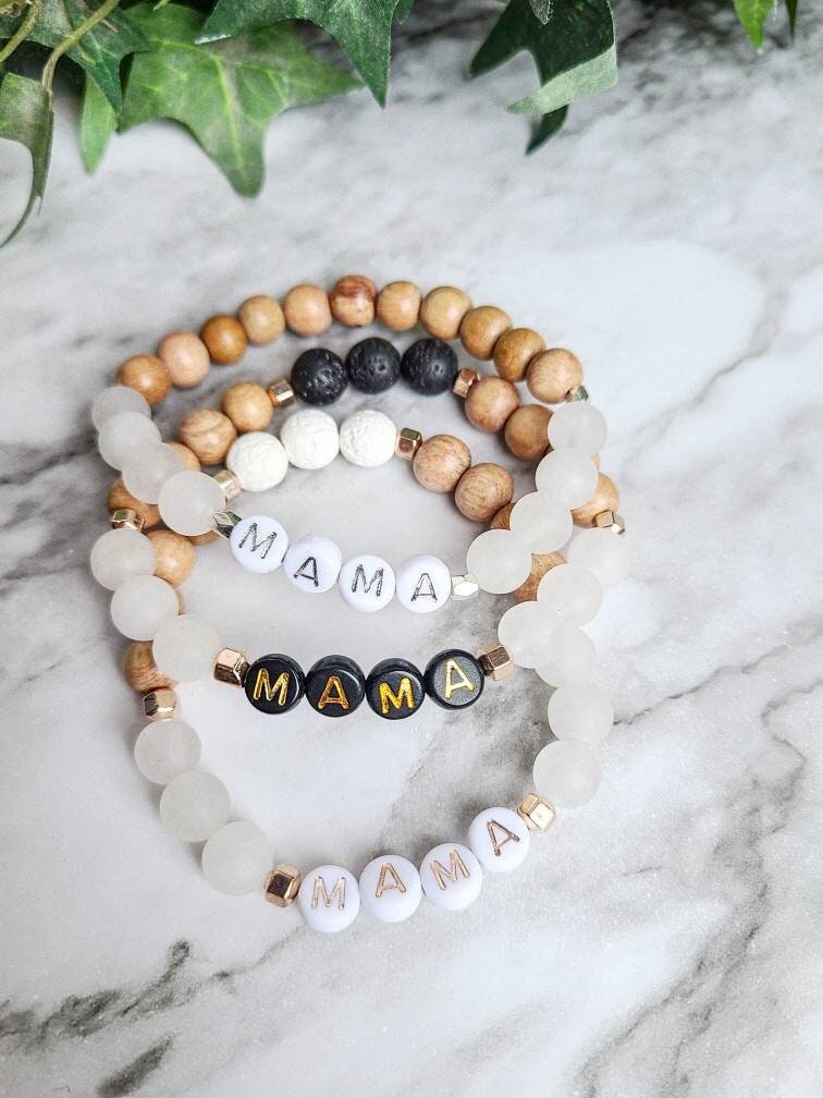 Essential Oil Diffuser Bracelet w/MAMA letter beads, Selenite, Jade, &  Rosewoood