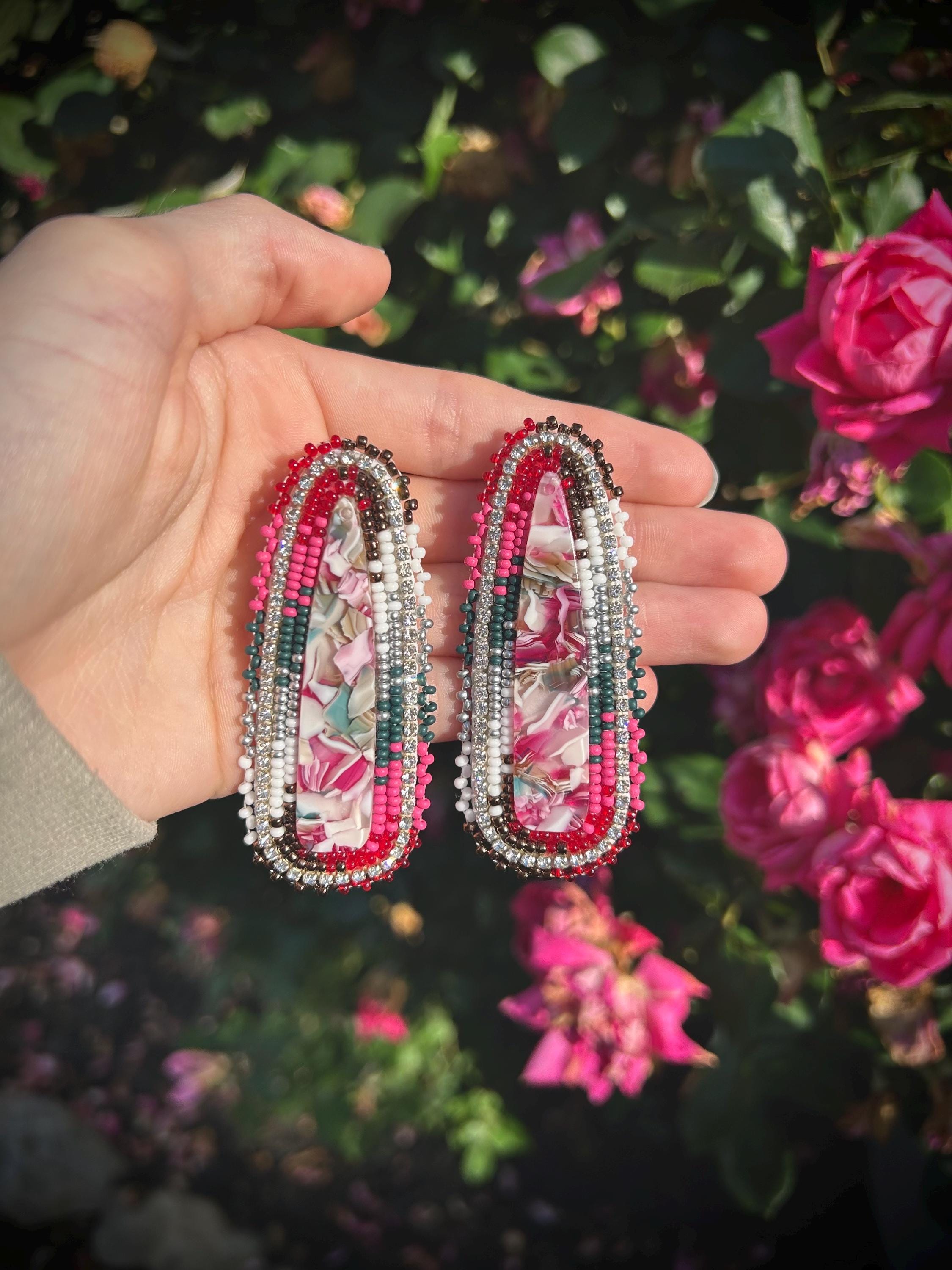 Long Oval Native Beaded Earrings