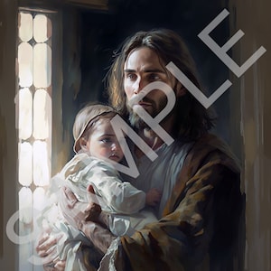 Jesus holding baby - AI Generated