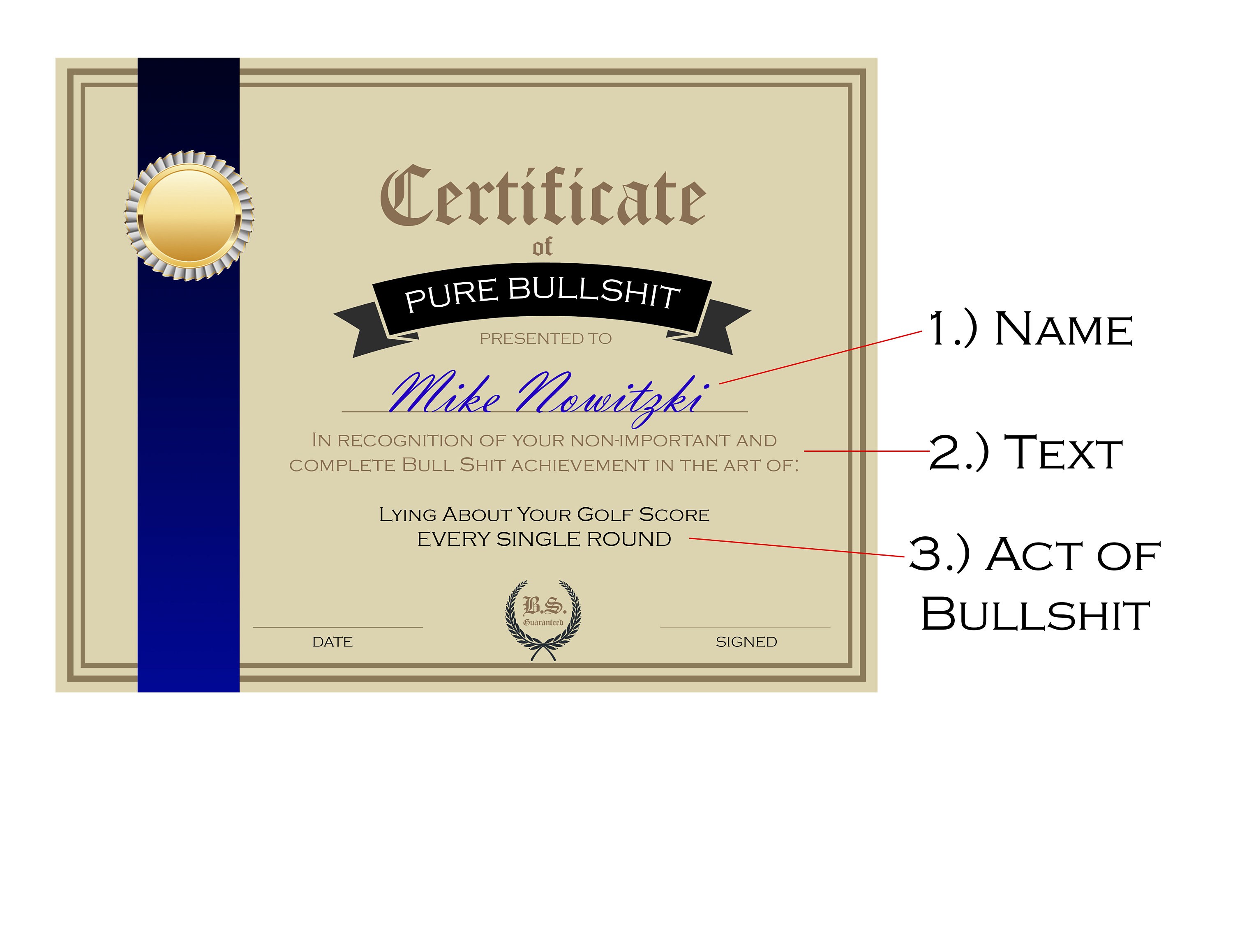 Certificate Of Bullshit Custom Certificate Funny Etsy UK