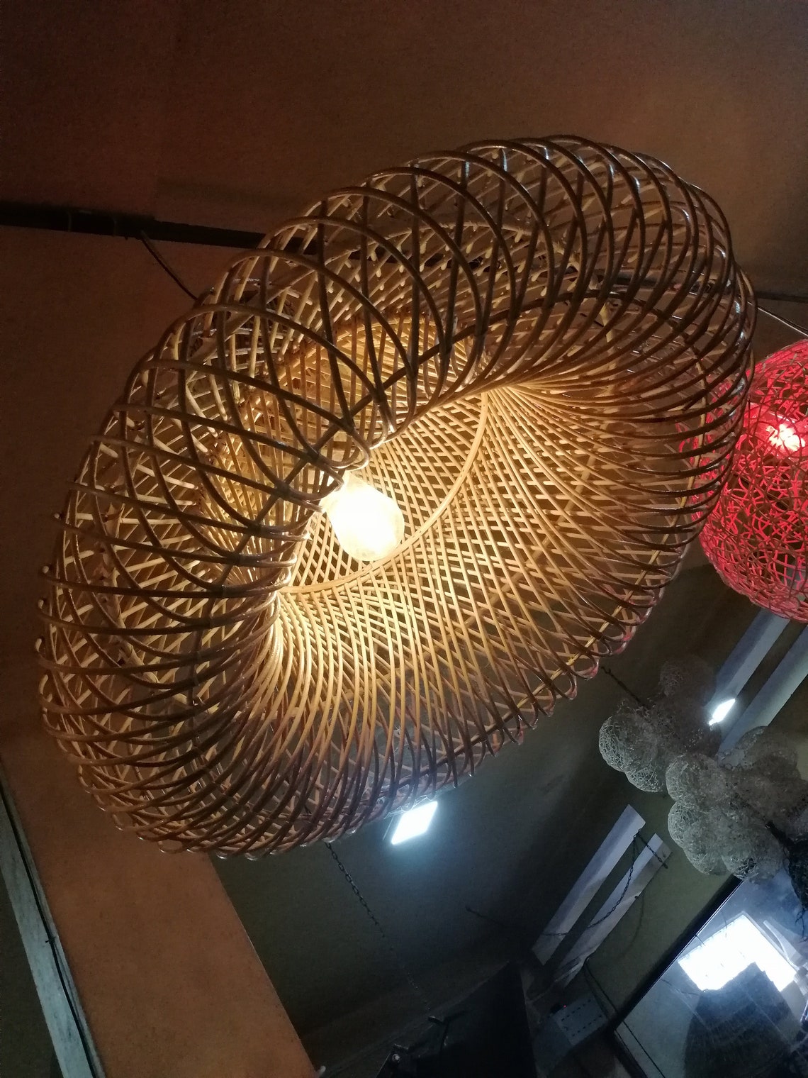 Wall deco Lamp shade Natural Cane arts Cane wall Lamp Etsy