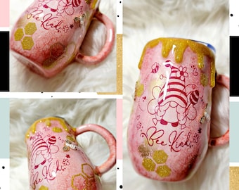 Custom Pink Honeybee Tumblers. Handmade Epoxy Tumbler.