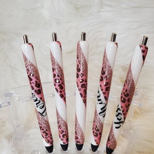 Rose Gold Leopard Print Glitter Pens / Custom Glitter Pens / Personalized Gel Pens / Customized Gifts / Personalized Gifts