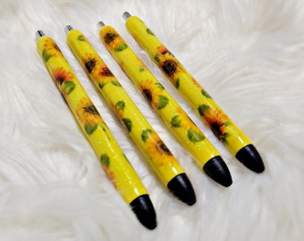 Sunflower Glitter Pens. Sunflower Epoxy Pens. Resin Pens. Teacher Gifts. Graduation Gift. Mother's Day Gift. Custom Glitter Pens.