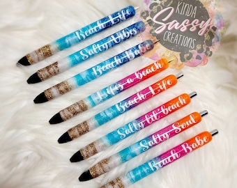 Beach Pens. Sunset Pens. Beach Pens.  Epoxy Glitter Pens. Custom Glitter Pens. Personalized Pens.