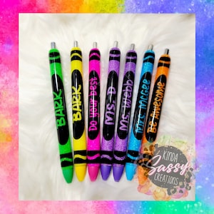 Custom Glitter Pens / Teacher Gifts / Crayon Pens / Epoxy Glitter Pens / Personalized Gifts / Teacher Appreciation / Bus Driver Gifts