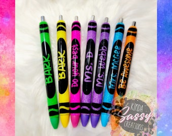 Custom Glitter Pens / Teacher Gifts / Crayon Pens / Epoxy Glitter Pens / Personalized Gifts / Teacher Appreciation / Bus Driver Gifts