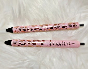 Pink Glitter & Rose Gold Leopard Pens / Custom Glitter Pens / Epoxy Glitter Pens / Personalized Gifts / Graduation Gifts