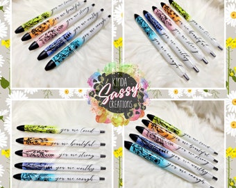 Inspirational Pen Set / Custom Glitter Pens / Epoxy Glitter Pens / Graduation Gifts / Inspirational Quotes / Affirmations