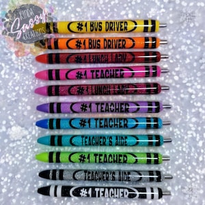 Custom Glitter Pens / Teacher Gifts / Crayon Pens / Epoxy Glitter Pens / Personalized Gifts / Teacher Appreciation / Bus Driver Gifts