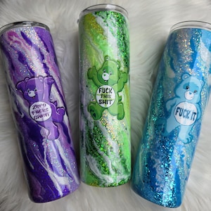 Glitter Swirl SwearBears Tumbler. Custom Epoxy Tumbler. Adult Humor. Adult Gifts.