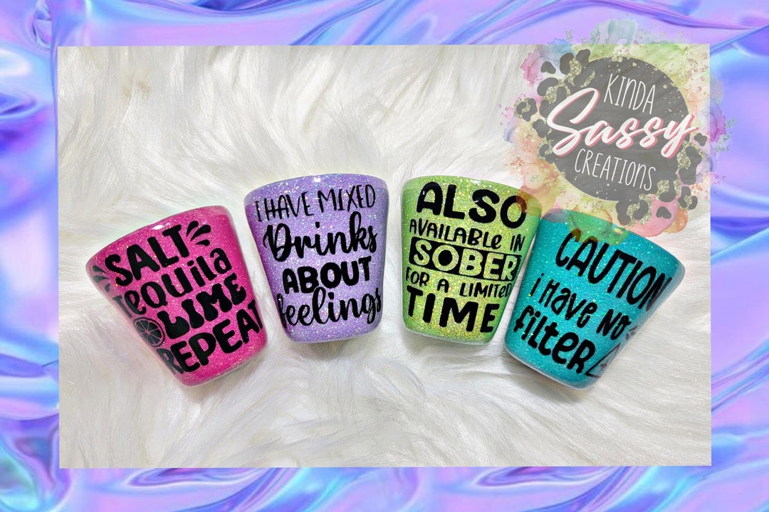 Glitter Shot Glass. Custom Shot Glasses. Epoxy Shot Glasses. Wedding